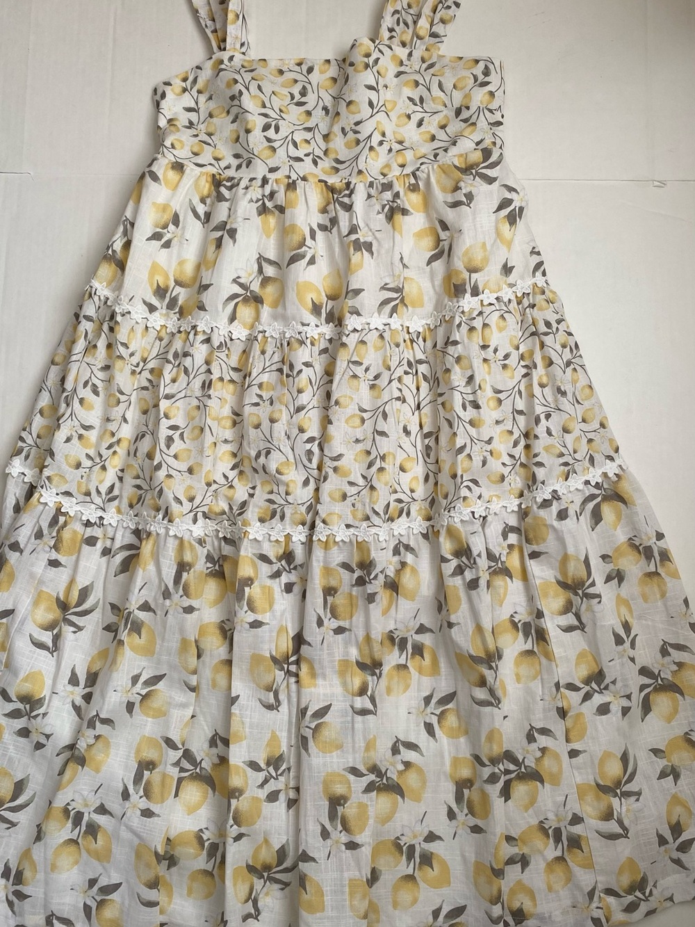 Haute Hippie White and Yellow Lemon-Print Midi Tiered Dress Size 10 - Picture 4 of 10